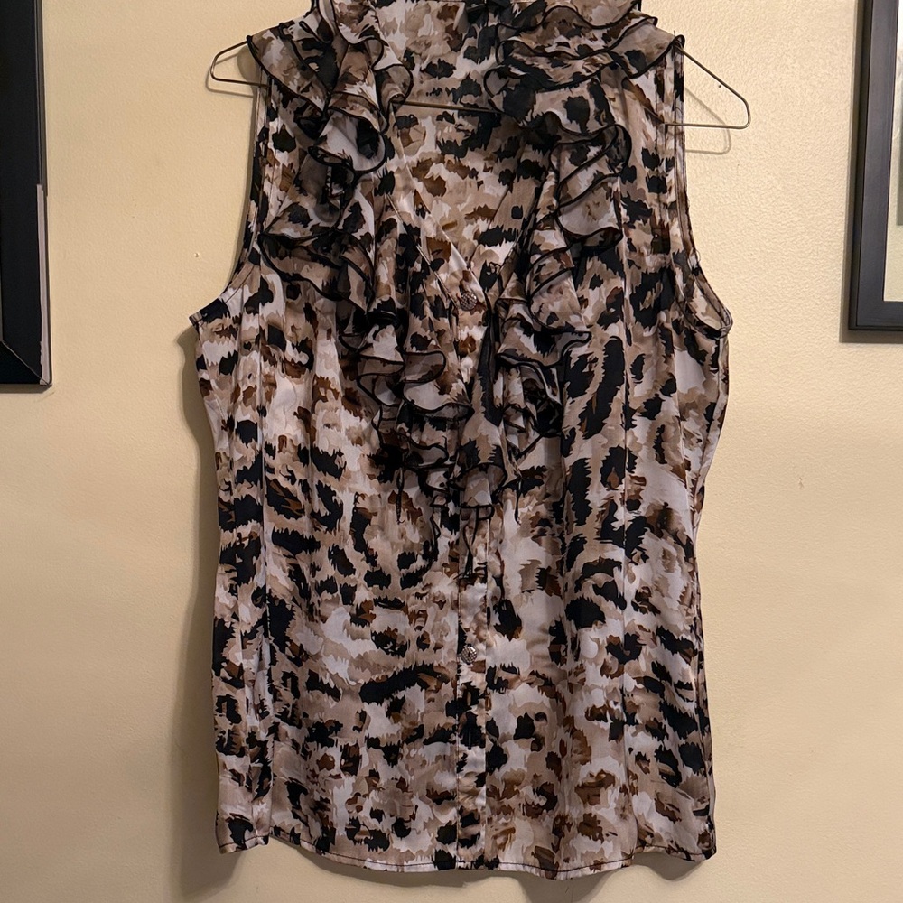 Sioni Ruffled Animal Print Blouse - Black and Brown